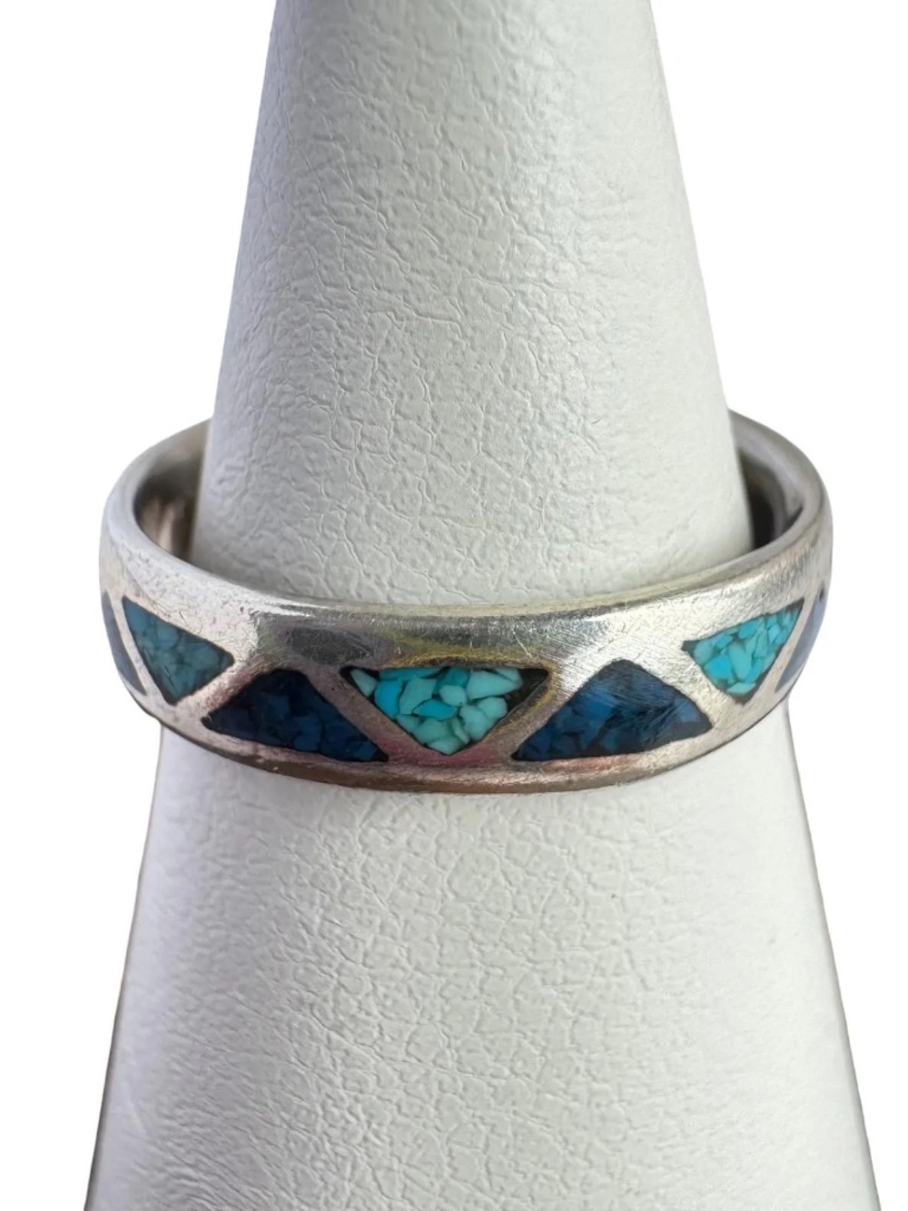 Vintage Sterling Silver Turquoise Inlay Ring Southwestern Native Style Size 5